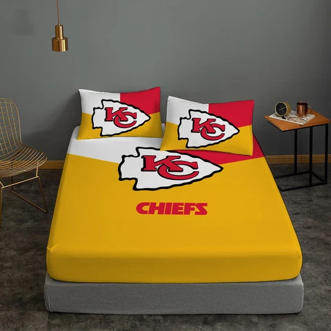 Kansas City Chiefs Bedding Sets 3PCS Fitted Sheet Mattress Cover Pillowcase Gift Cover