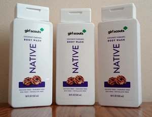 3 ~ Native - Limited Edition Girl Scouts Cookie - Coconut Caramel Body Wash 18oz - Picture 1 of 2