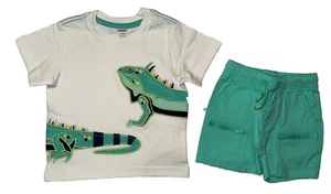 Gymboree Boys Size 12-18 Months Bearded Dragon T-Shirt Green Cargo Shorts New - Picture 1 of 5