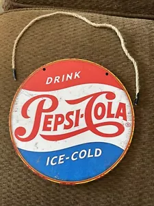 Love This “Pepsi-Cola” 8”x8” WOODEN Vintage Hanging Tin Sign - Picture 1 of 7