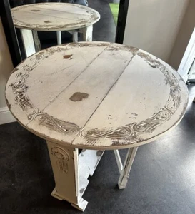 Vintage shabby chick folding round dinning table in white - Picture 1 of 6