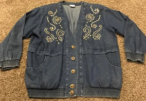 Giacca denim L vintage anni 80 borchie strass USA info VFG B17 - Foto 1 di 6