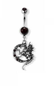 Crescent Moon Dragon CZ Dangle Surgical Steel Belly Button Navel Rings Piercing