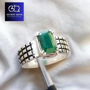 Natural Unheated untreated men Green Emerald Ring panjsher Emerald stone Afghan - Picture 1 of 4