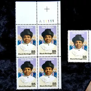 1990 Plate Block & Single 2442! MNH US Stamps! Ida B Wells, Journalist! BV $7.10 - Picture 1 of 1