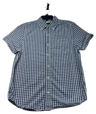 Camisa Hollister Abotonada Para Hombre Talla Grande Azul Marino Blanco Cuadros Manga Corta Foto 1 de 4
