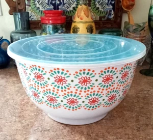 Pioneer Woman FLEA MARKET Melamine LARGE Mixing SERVING BOWL w/ LID Fast Ship - Picture 1 of 11
