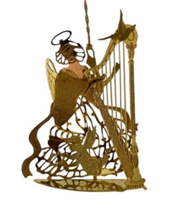 De colección Danbury Mint 1989 Chapado en Oro 3D Adorno de Navidad Ángel Con Arpa - Imagen 1 de 4