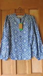 BNWT BODEN Blouson Sleeve Blouse Top SZ 8 Blue Floral Mosaic - Picture 1 of 9