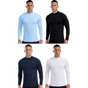 Mens Long Sleeve Compression Rash Guard Mock Neck Shirts Athletic T-Shirts - Picture 1 of 38