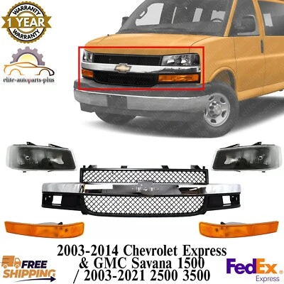 Conjunto de grade dianteira + kit de faróis para 2003-21 Chevy Express / GMC Savana Van - Imagem 1 de 4