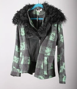Preen Line Check Front Zip Wool Jacket With Detachable Sheepskin Collar Size M - Picture 1 of 9