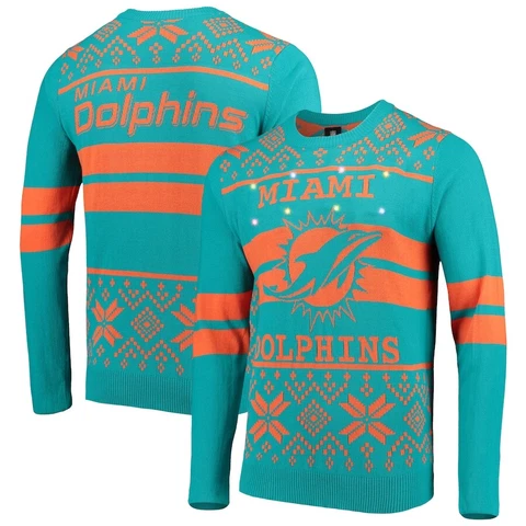 NFL Licesned Men's Miami Dolphins Aqua/Orange Light Up Ugly Sweater Cover
