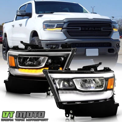 For 2019-23 Dodge RAM 1500 Chrome Bezel FULL LED w/DRL Headlights Left+Right SET - Image 1 of 4