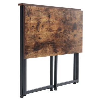 IDEAL-HOME6606 Vintage Brown Wooden Folding Computer Desk Industrial Metal Frame Dining Table