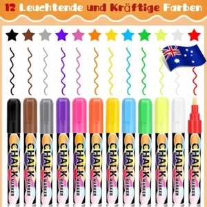 12PCS 3/6mm Liquid Chalk Marker Pens LED Writing Board Glass Art Pen Window - Picture 1 of 16