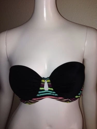 Victoria's Secret Gorgeous Swim Push-Up Bandeau Top 34D Black Rainbow Stripes - Image 1 of 4