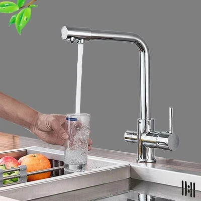 Chrome 3 Way Filter Kitchen Sink Mixer Tap 360° Spout Pure Water Dual Level Tap - Image 1 of 4