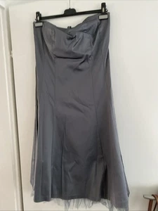 Montego , Cocktail Kleid Gr 40 silbergrau Satin mit Spitze Trägerlos neuwertig - Bild 1 von 8