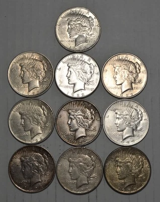 Lote de 10 Dólares de Plata Paz 5-1922, 4-1923, 1-1925 - ¡90% Plata! Foto 1 de 2