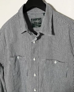 Chemise de travail homme Gitman Brothers vintage bleu fin coton rayé bouton devant M - Photo 1/11