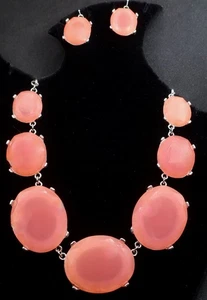 Rosa Koralle Lucite kräftige Halskette passt sich 22" mit 1,25" durchbohrtem Ohrring Set an - Bild 1 von 8