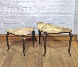 Antique style nest of 2 onyx occasional tables - side tables on cabriole legs - Picture 1 of 24