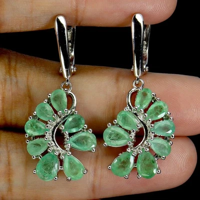 Pendientes de plata de ley 925 pera esmeralda 6x4 mm joyas de piedras preciosas naturales Foto 1 de 4