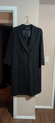 Abrigo largo de lana Donnybrook para mujer talla 12 negro/gris excelente Foto 1 de 4