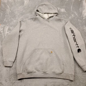 Carhartt Hoodie Mens XLT XL Tall Gray Original Fit Sleeve Spellout Sweatshirt - Picture 1 of 21