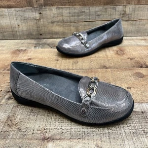 Vionic Alda Orthaheel Womens Silver Print Leather Slip On Shoes Size 6.5 M GREAT - Picture 1 of 7
