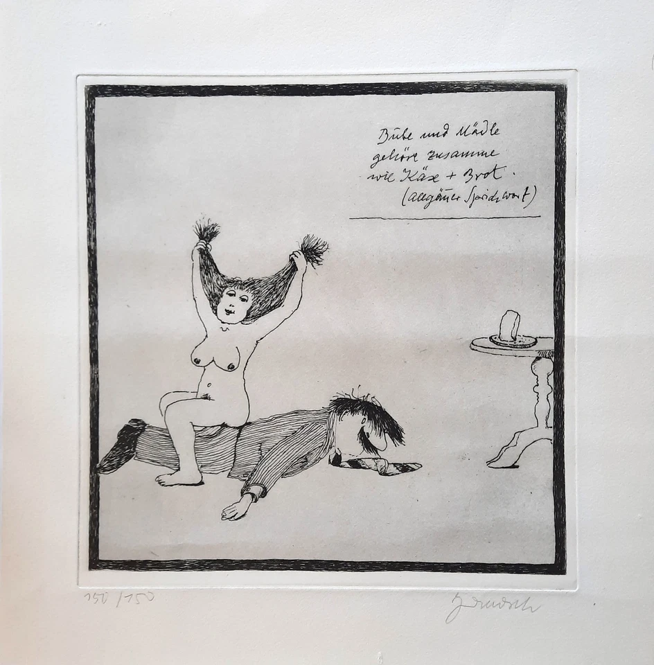 JANOSCH - Mädle und Büble gehören zusammen... Handsignierte + numm. Radierung. - Bild 1 von 4