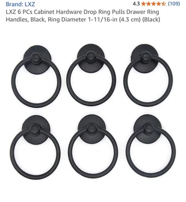 6 pçs puxadores de gaveta anel gota, alças de anel de armário vintage, gaveta de metal preta - Imagem 1 de 2