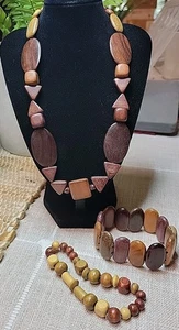 Vintage Holzperlen Halskette und zwei Stretch Armband Set - Bild 1 von 7