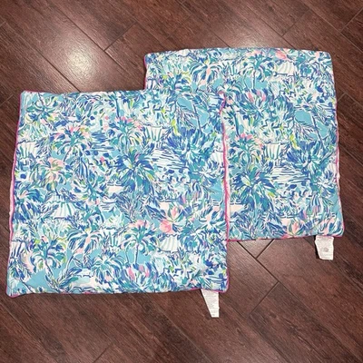 Lilly Pulitzer Pottery Barn Pineapple Party Euro Pillow Shams Quilted, Set Of 2 - Image 1 of 4