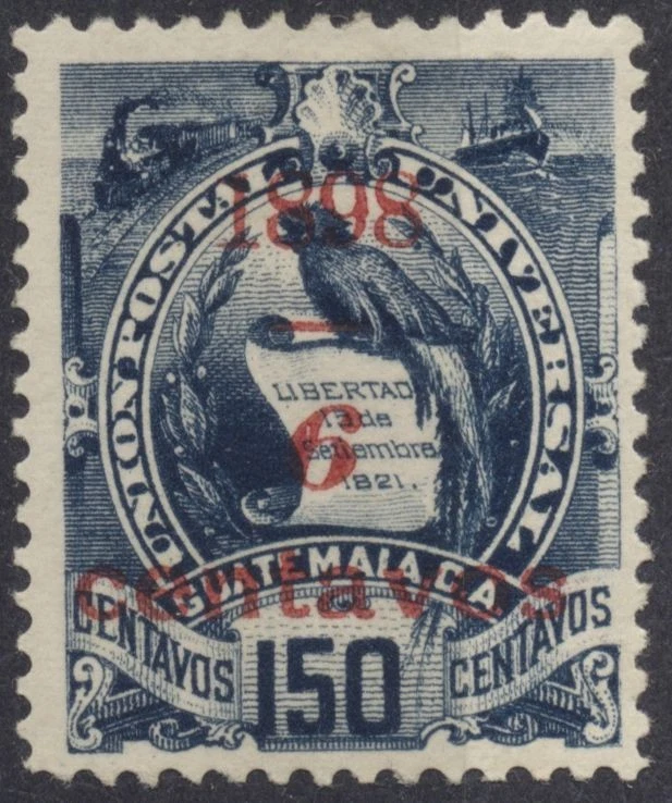 Guatemala #78 Azul Oscuro Rojo Recargo 6c en 150c Quetzal 1898 Sello Como Nuevo LH Foto 1 de 1