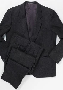 Vintage Cortefiel Gray Flannel Suit 80s 90s Low Button Stance US46 Pleats 38x32 - Picture 1 of 24