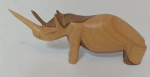 Vintage Hand Carved Wooden Rhino Wood Rhinoceros Figurine Souvenir Kenya 7.5" - Picture 1 of 9