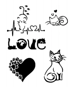 STENCILS CRAFTS TEMPLATES SCRAPBOOKING CAT LOVE STENCIL - 10 A4 MYLAR - Bild 1 von 1