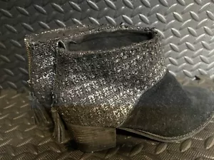 Toms Womens Shoes Leila Black Suede Metallic Tassel Zip Booties Size 8 - Picture 1 of 4
