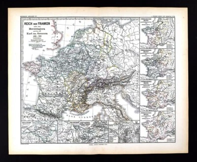 Mapa Spruner 1880 Imperio Fráncico Merovingios Francia Alemania Bélgica 486-768 Foto 1 de 4