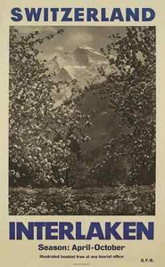 Original Vintage Poster - Schweiz - Interlaken - Berg - Skifahren - 1950 - Bild 1 von 4