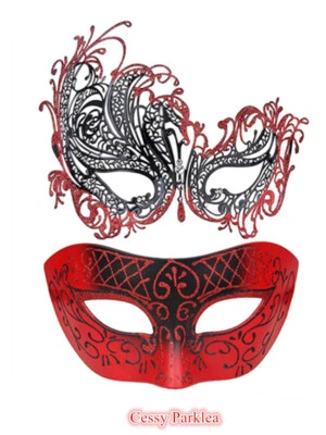 SN-F2-3 Luxury Couples Mysterious Black Red Venetian Masquerade Masks - Image 1 of 4