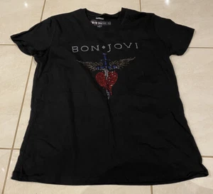 BON JOVI  T-Shirt BLING Heart & Dagger Offical 2018 Bandmerch Womens LARGE - Picture 1 of 11