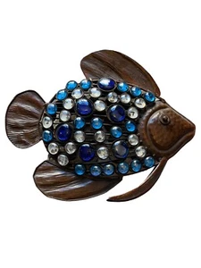 VTG Beautiful Art Metal/Colored Glass Stones Fish 13x9” Sculpture/Statue/Figure - Picture 1 of 4