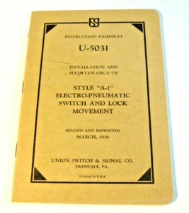 SWITCH & LOCK MOVEMENT INSTRUCTION PAMPHLET~U-5031~UNION SWITCH & SIGNAL~1939 - Picture 1 of 12