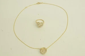 Authentic Christian Dior 18k Gold Necklace & Ring Set White Stone Heart Jewelry - Picture 1 of 14