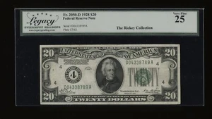 DBR 1928 $20 FRN Cleveland Numeral Fr. 2050-D Legacy 25 Serial D04338789A - Picture 1 of 2
