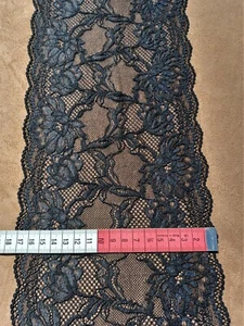 Elastische Spitze 1m schwarz Meterware Spitzenborde mit Bogenabschluss 17,5cm - Bild 1 von 1