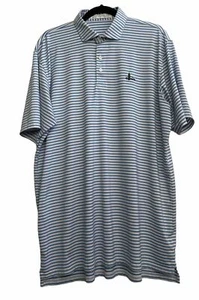 Holderness & Bourne Polo Shirt Mens XL Blue Stripe Tailored Fit Golf Stretch - Picture 1 of 5